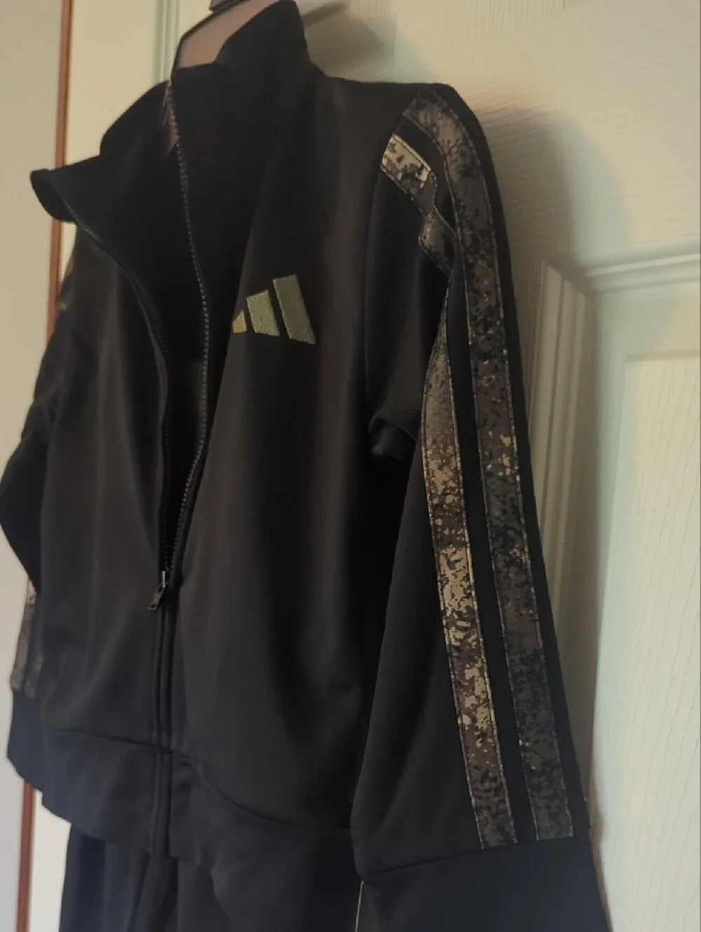 adidas Kids Black Track Jacket and Pants Set with Gold Accents